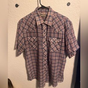 Large Vintage Roebucks Western Shirt w/Blue Pearl Buttons